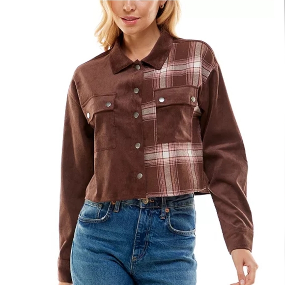 Ultra Flirt Jackets & Blazers - Ultra Flirt Western Plaid Cropped Snap Button Jacket Women’s XL (Juniors) brown